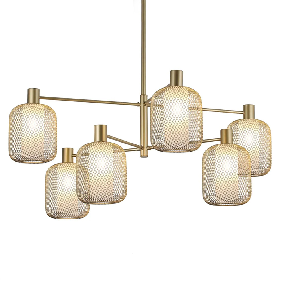 Люстра потолочная с абажурами из металлической сетки Loft Grid Pendant Gold 24700₽