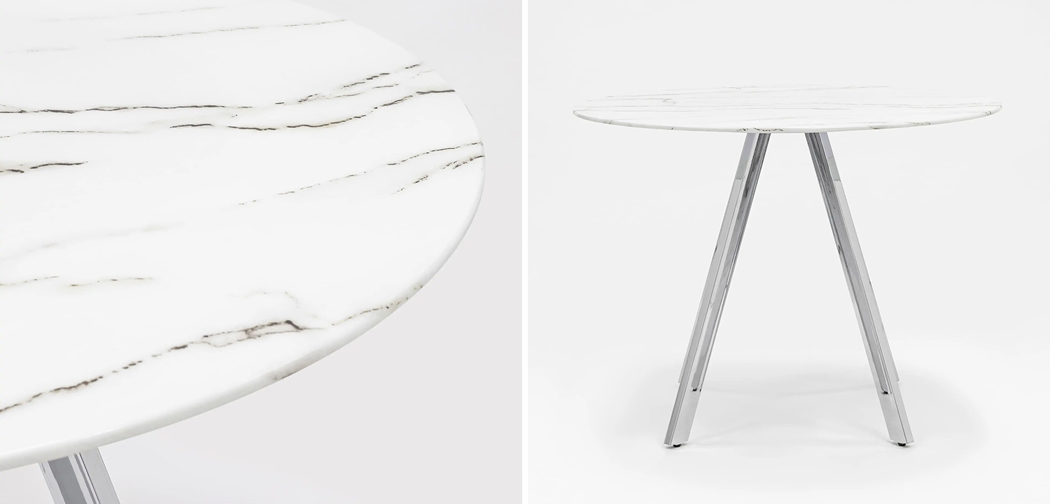 Стол обеденный Iving круглый столешница мрамор ножка хром - фото