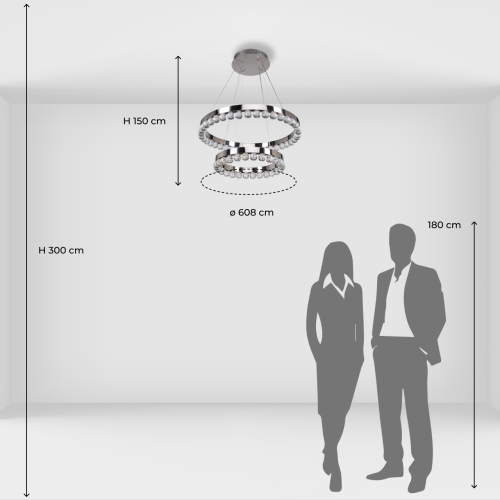 Люстра с двумя кольцами цвета хром и прозрачными хрустальными шарами по периметру Sacramento Transparent Balls Chandelier в Москве