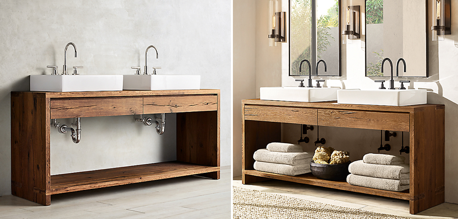 RH OAK BRULE Тумба из Состаренного Дуба для двойного умывальника RH OAK BRULE Тумба из Состаренного Дуба для двойного умывальника - Loft-Concept