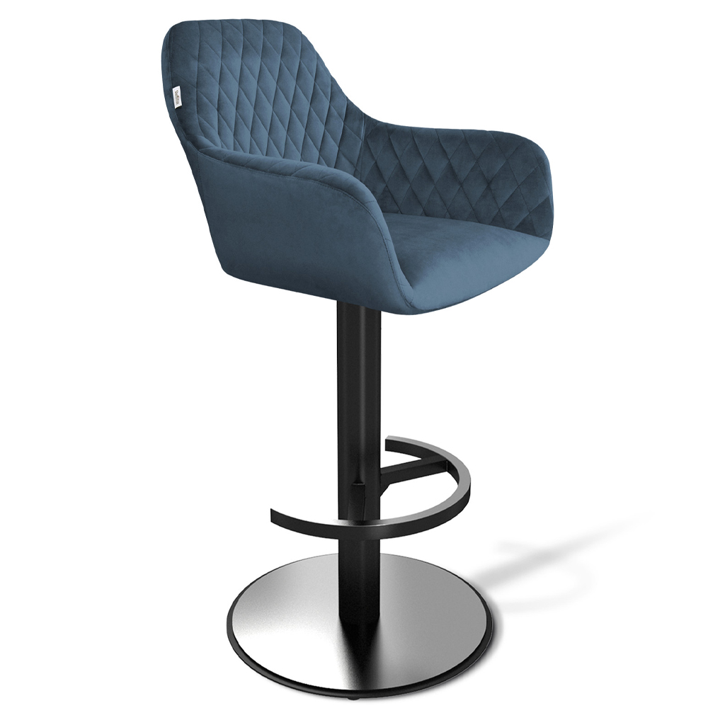 

Барный стул вращающийся со спинкой и подлокотниками Douglas Rhombus Синий Велюр