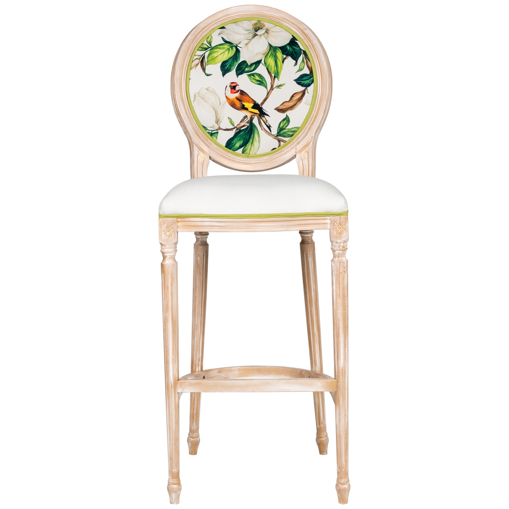 

Барный стул золотистый из натурального бука с изображением птицы и цветов Blooming Birds