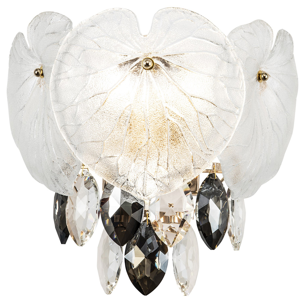 

Бра с хрустальными подвесками и стеклянным декором в виде листьев лотоса Glass Lotus Leaves Sconce