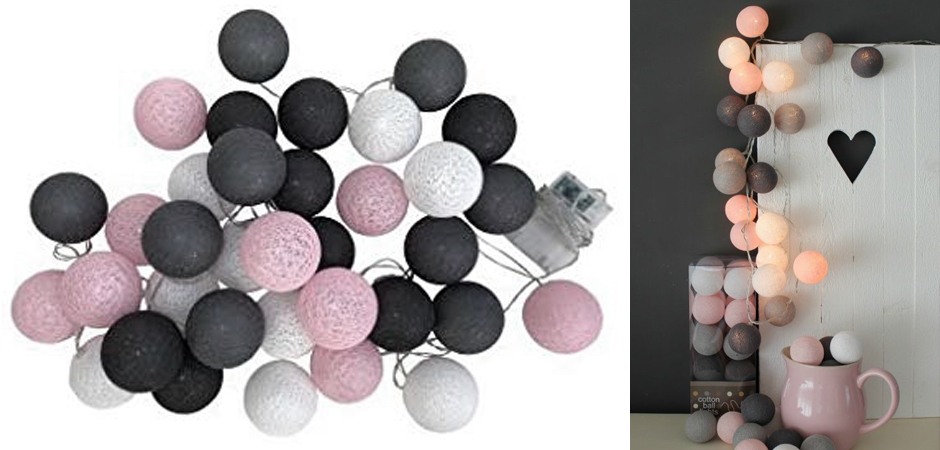 Гирлянда хлопковые фонарики Сotton Ball Pink-Grey - Loft-Concept в Москве