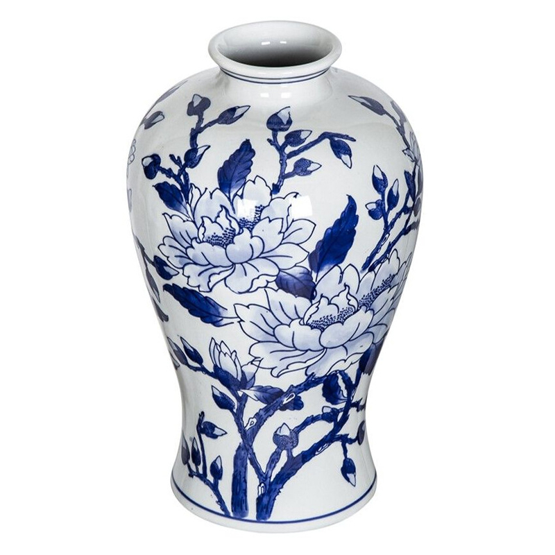 Ваза с бело-синей росписью и изображением цветов Blue & White Ornament Белый Синий Ваза с бело-синей росписью и изображением цветов Blue & White Ornament Белый Синий в Москве | Loft Concept