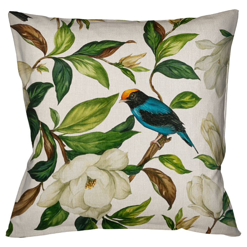 

Декоративная подушка бежевая с изображением птицы в саду Blooming Colored Birds