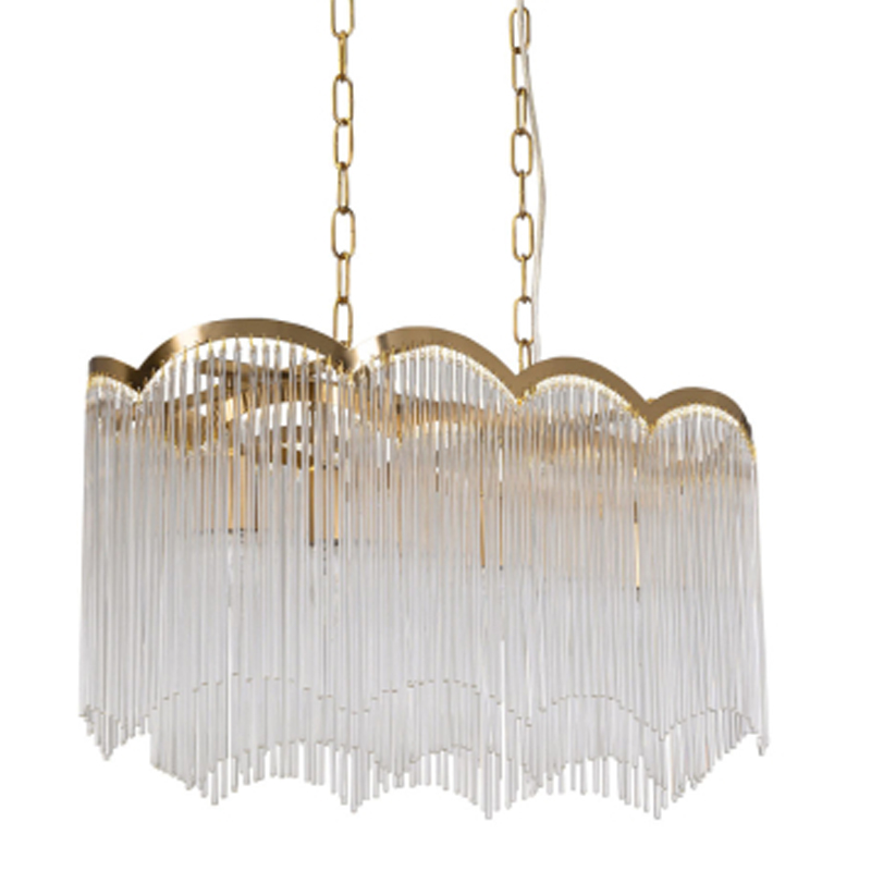 Люстра прямоугольная на цепях с прозрачными трубками и волнистым краем Nembus Золотой Прозрачный в Москве | Loft Concept 