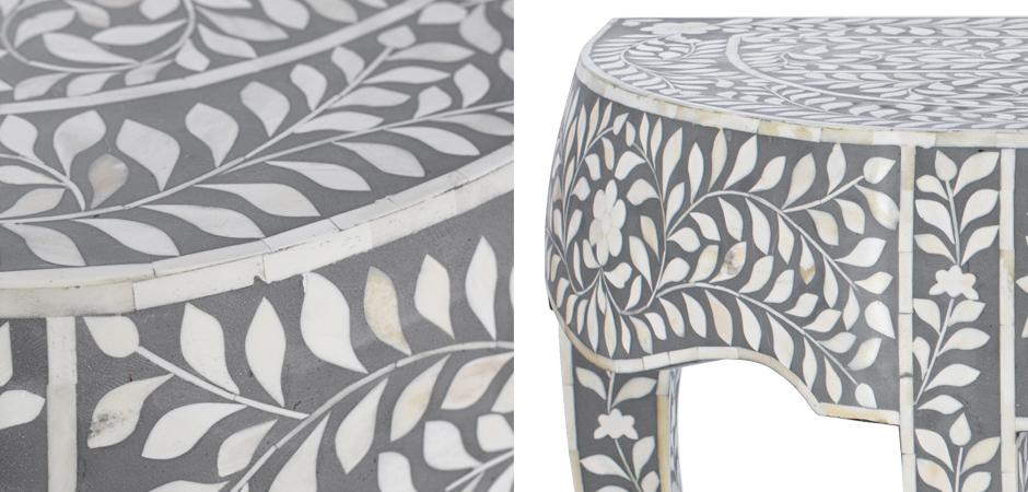 Консоль серый орнамент отделка кость BONE INLAY CONSOL TABLE - фото №2