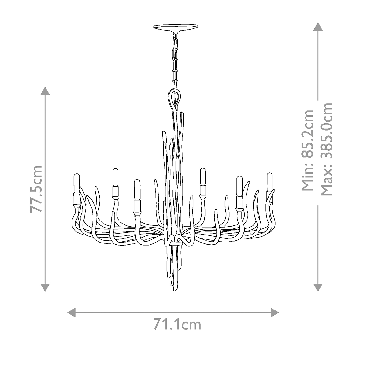 Люстра дизайнерская золотого цвета с 6-ю лампами на изогнутых рожках с текстурной поверхностью Hinkley в Москве