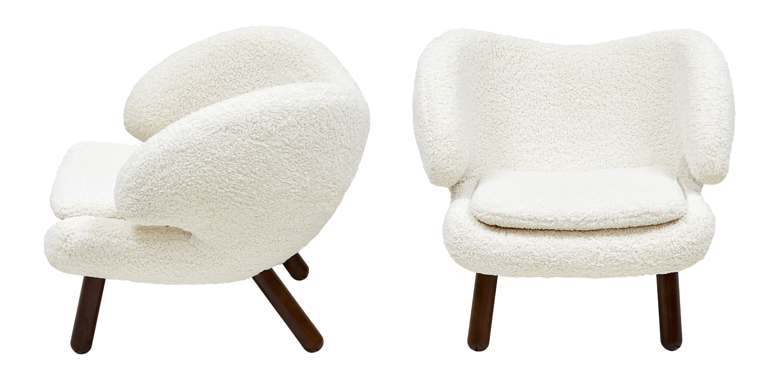 Кресло из белой ткани букле с ножками из массива ясеня Boucle Caldwell White Armchair - фото
