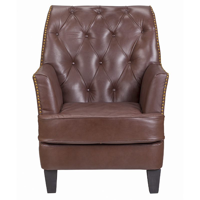 

Кресло из натуральной кожи c мягкими подлокотниками на 4-х деревянных ножках из массива бука Joseph Armchair brown