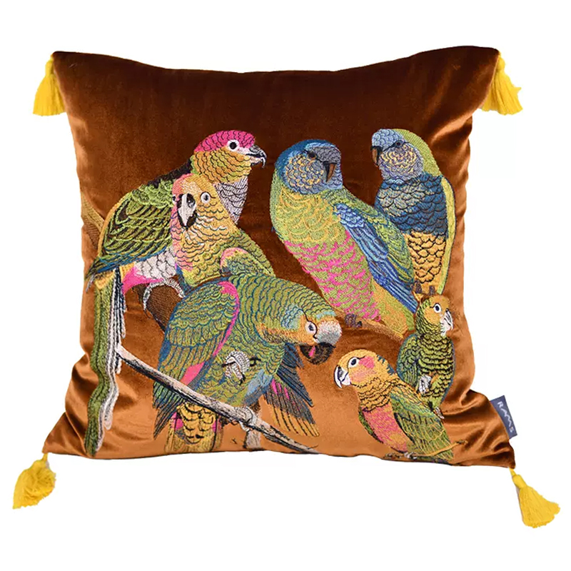     Embroidery Parrots Pillow Brown     | Loft Concept 