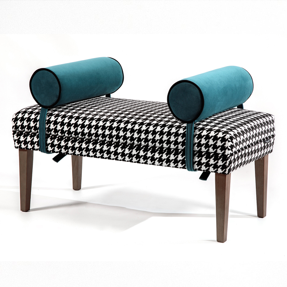 Банкетка с принтом гусиная лапка и синими подлокотниками Banquette PIED DE POULE 73400₽