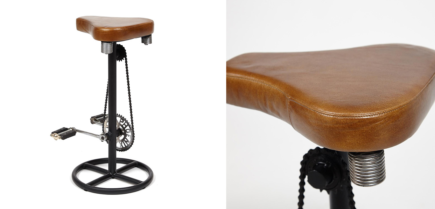 Барный стул с педалями от велосипеда Industrial leather bar stool with bicycle pedals - фото