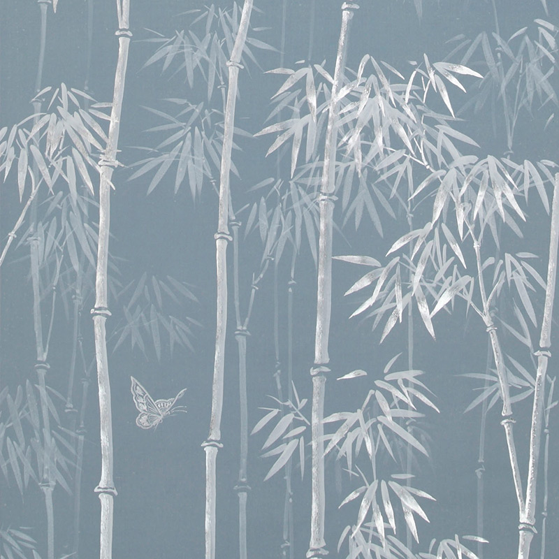 Обои ручная роспись Distant Bamboo Special Colourway on Azure Cobalt painted Xuan paper  в Москве | Loft Concept 