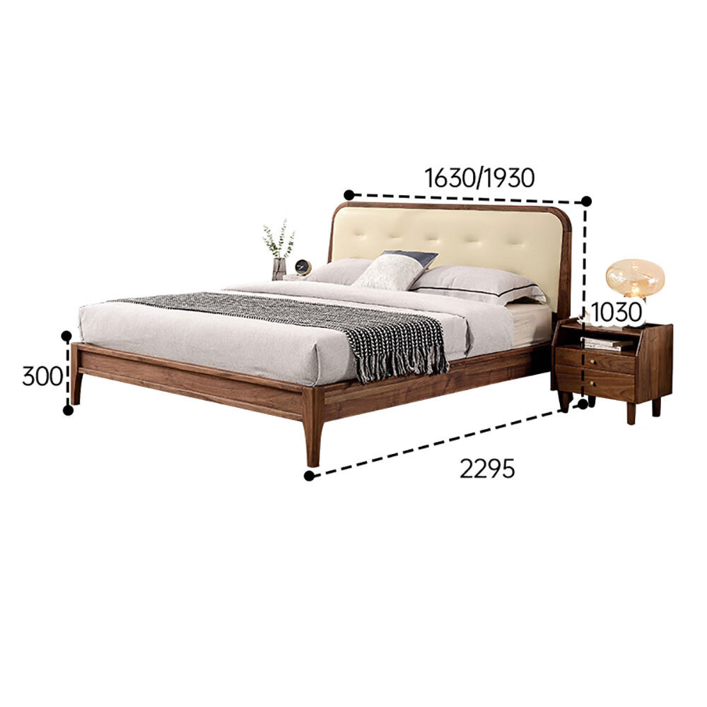 Кровать двуспальная с каркасом из дерева и мягким изголовьем Moon Walnut Bed в Москве