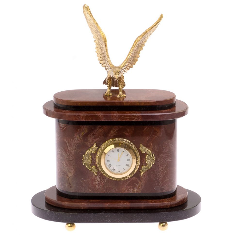 

Часы настольные бронзовые из натурального камня Лемезит с декором в виде горного орла Eagle Stone Clock