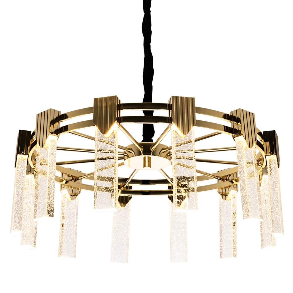 

Люстра с прямоугольными хрустальными плафонами Glass Rectangles Gold Chandelier 60