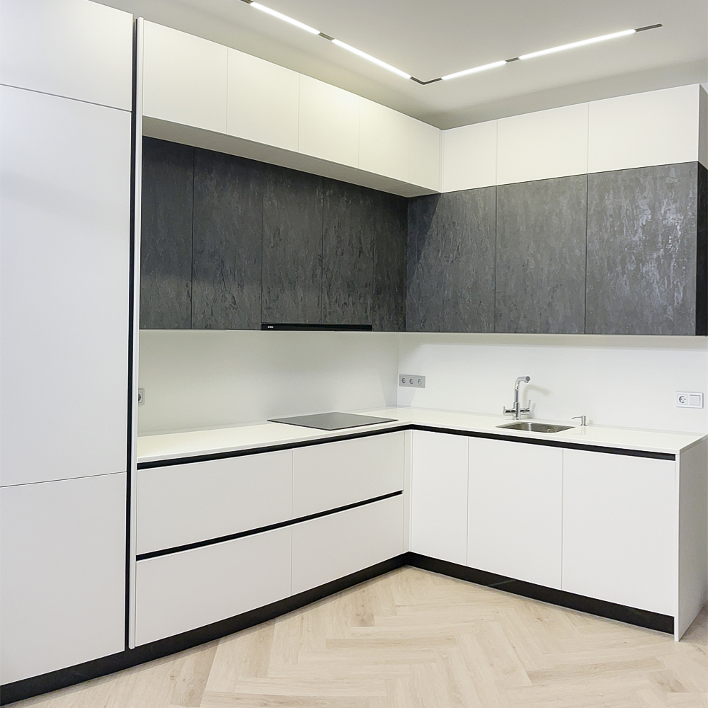 

Угловой кухонный гарнитур Жемчужный белый Серый Clarke Kitchen Set White Grey