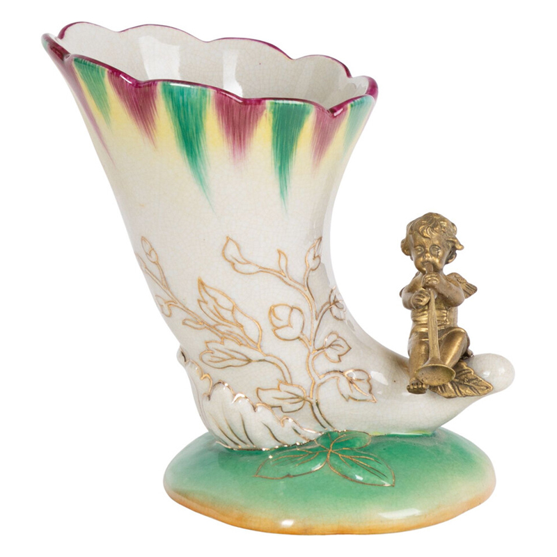 Ваза из фарфора с бронзовой фигуркой ангела Eden Garden porcelain and bronze Зеленый Бронза Белый Ваза из фарфора с бронзовой фигуркой ангела Eden Garden porcelain and bronze Зеленый Бронза Белый в Москве | Loft Concept