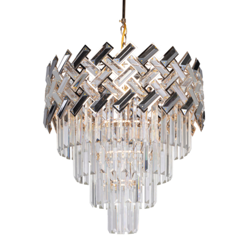 Люстра многоярусная с переплетенными металлическими элементами черного и золотого цвета и прозрачными хрустальными подвесками Empire Chandelier Crystal Золотой Прозрачный Черный в Москве | Loft Concept 