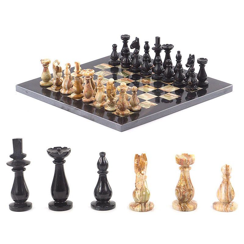 Шахматы настольные из натурального камня Оникс Decorative Thematic Chess Черный Оранжевый в Москве | Loft Concept 