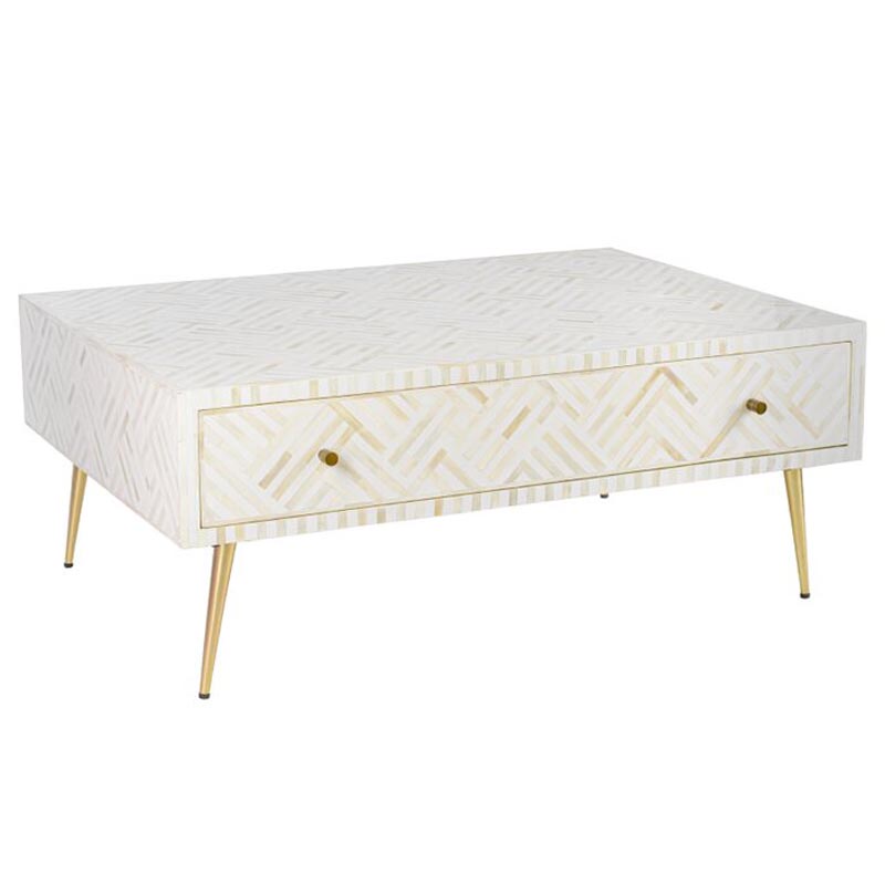   White Indian Bone Inlay Coffee Table     | Loft Concept 