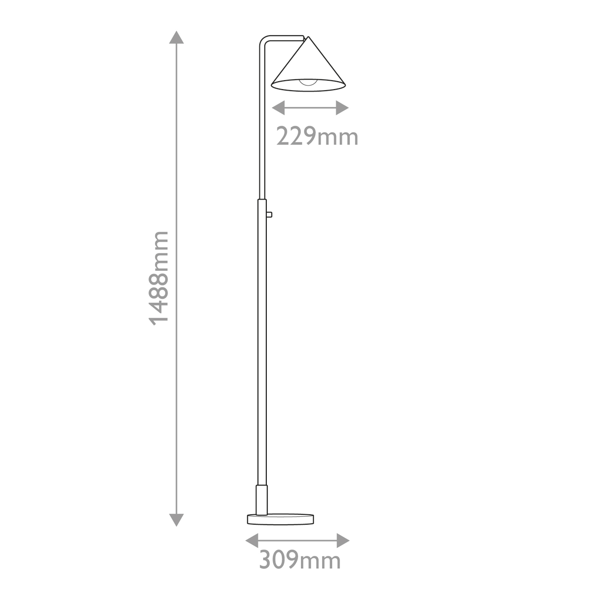 Торшер золотого цвета с плафоном в форме конуса и тонкой высокой стойкой на круглом основании Alora Mood в Москве