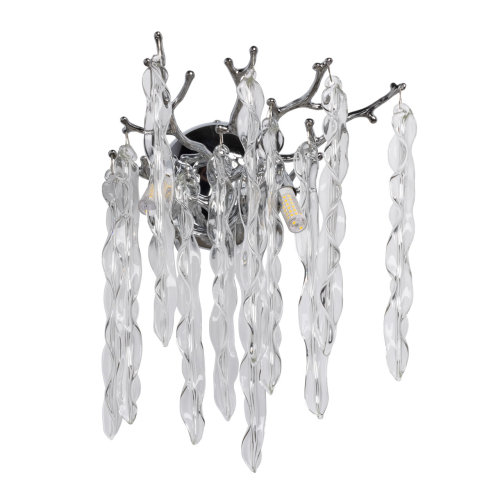 Бра цвета хром с ветвями и прозрачными стеклянными подвесками в виде вытянутых спиральных капель Droplet Chandelier Хром Прозрачный в Москве | Loft Concept 