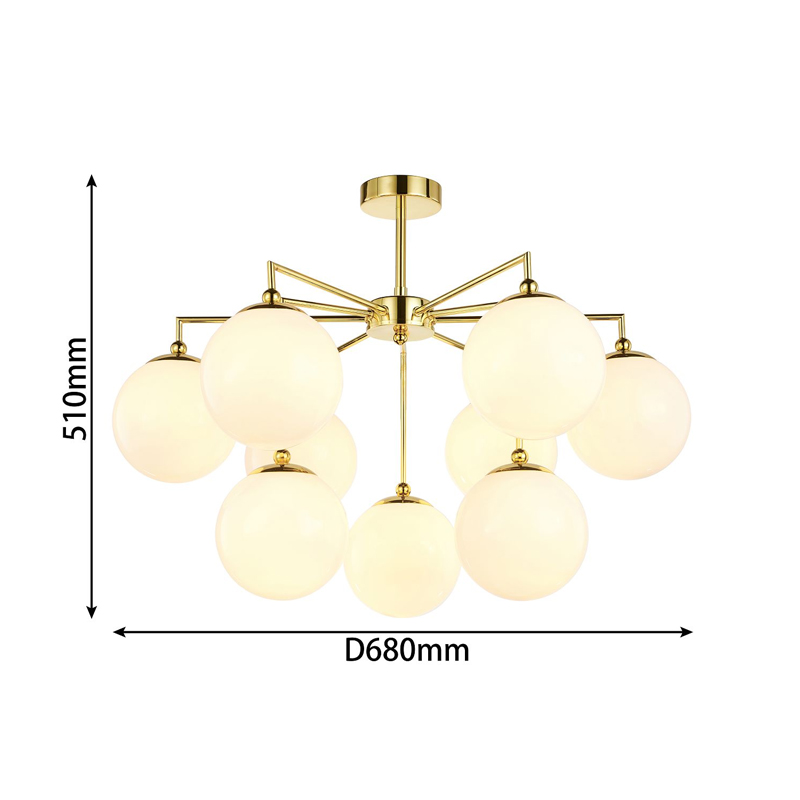 Люстра с золотым каркасом и  белыми плафонами Amuse 9 ламп в Москве