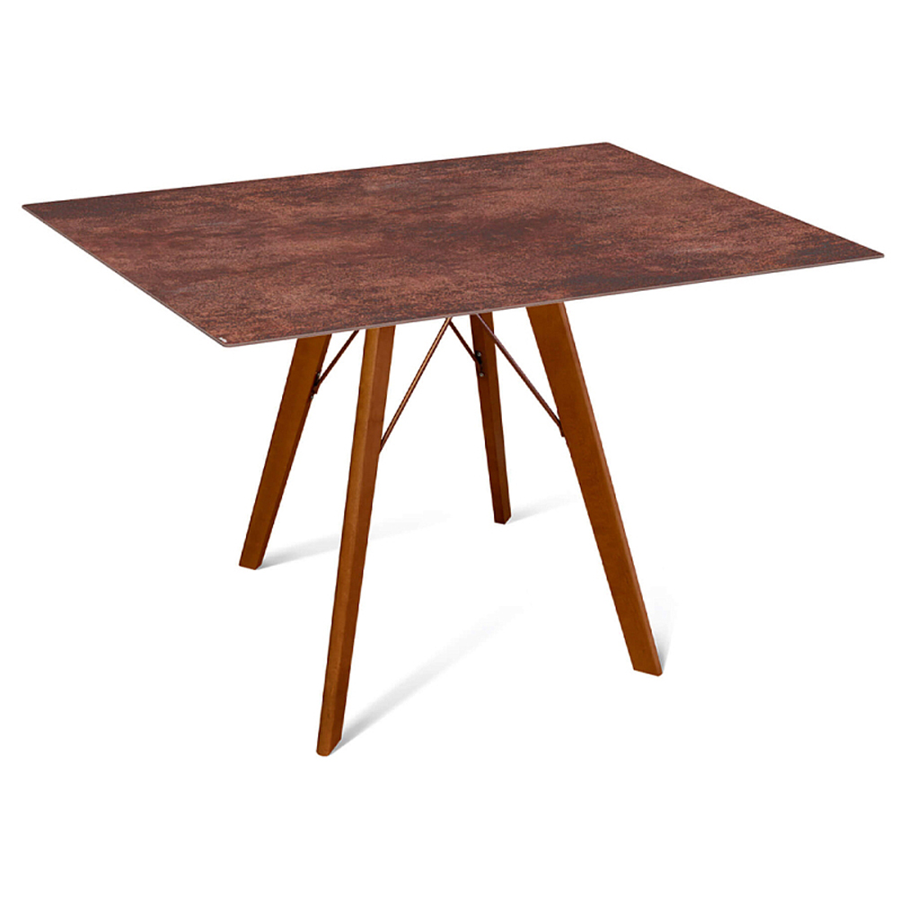 

Стол обеденный с коричневой прямоугольной столешницей из керамики на четырех деревянных ножках Brown Ceramics