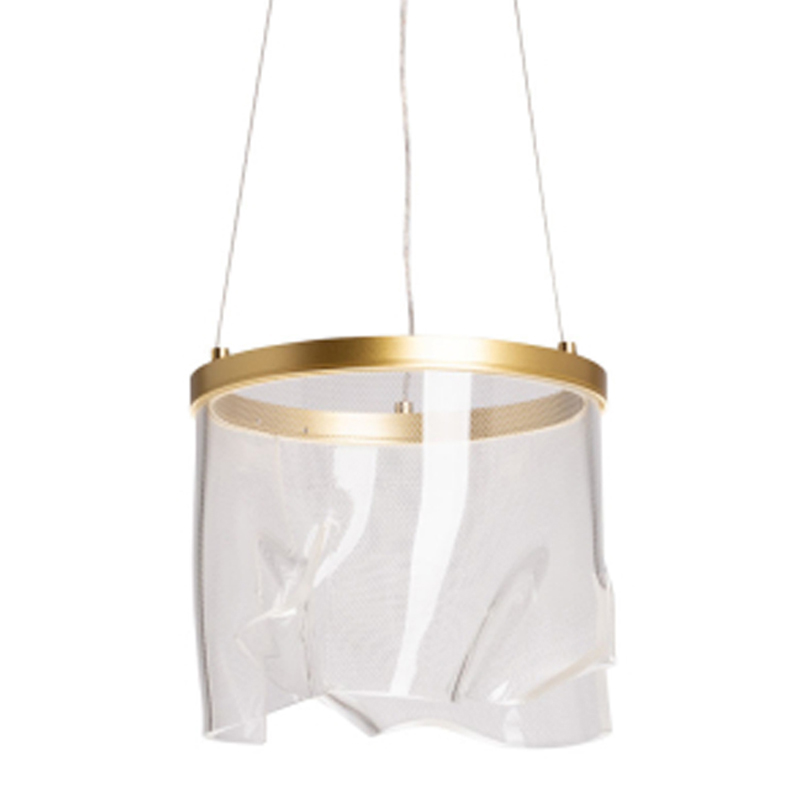 Подвесной светильник цилиндрической формы с прозрачным волнистым плафоном Wave Line Латунь Прозрачный в Москве | Loft Concept 