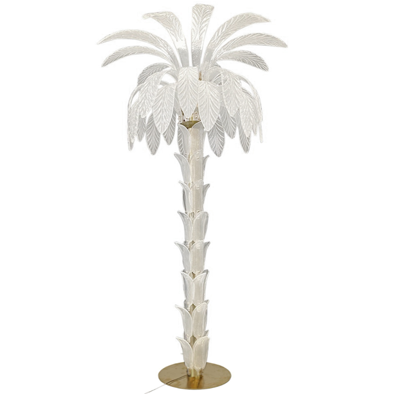 Торшер Glass Decorated Palm Floor Lamp White Листья Пальмы  Золотой Белое матовое стекло в Москве | Loft Concept 
