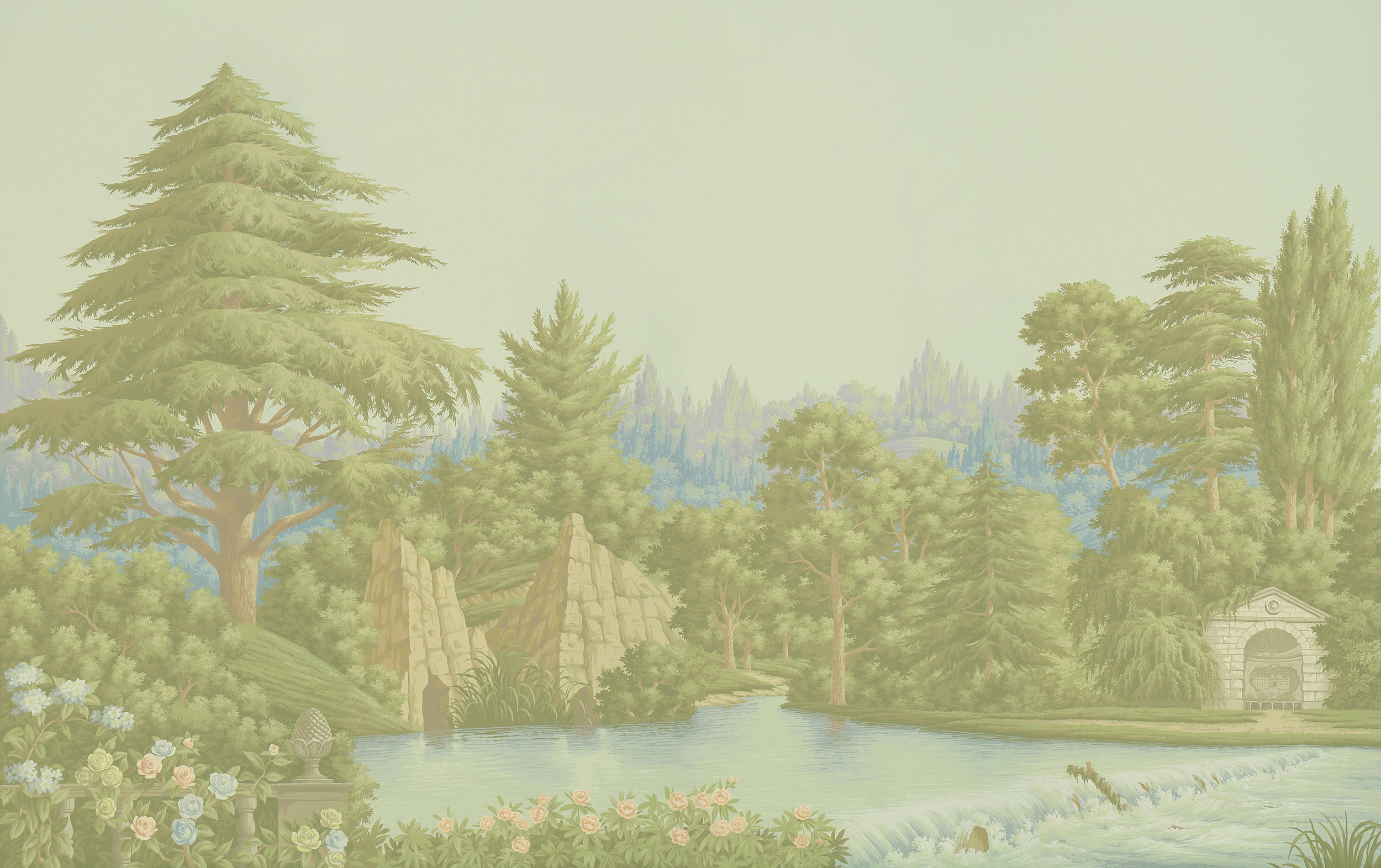 Обои ручная роспись English Landscape Pastel on scenic paper - постер Loft-Concept