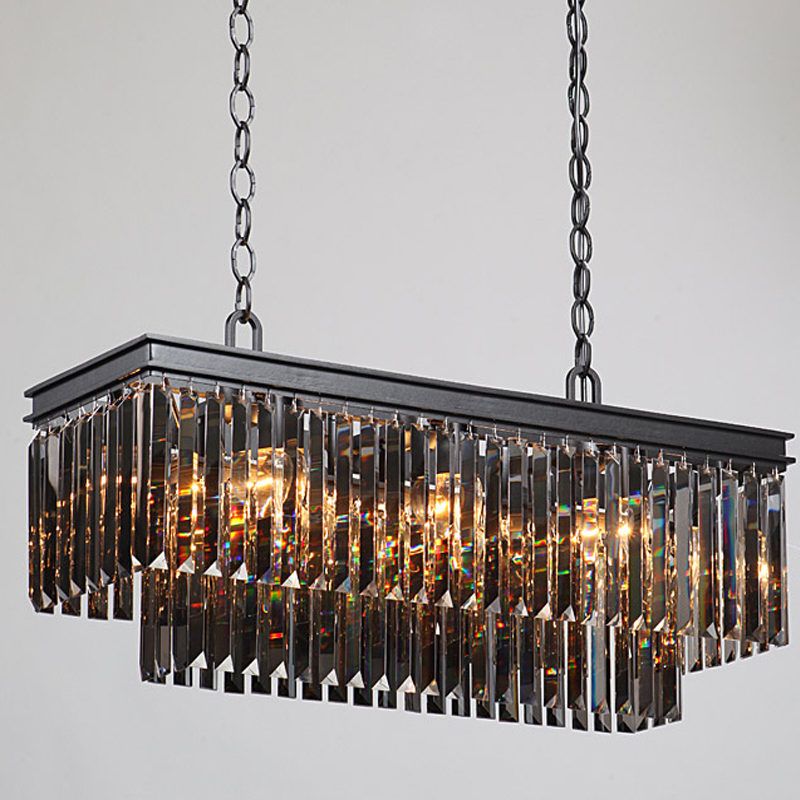  Odeon Gray glass Rectangular Chandelier Black iron     80     | Loft Concept 
