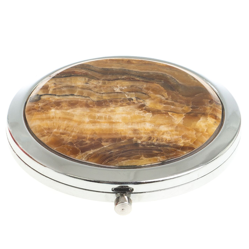 

Зеркало карманное складное круглое из натурального камня Оникс в подарочной упаковке Silver Stone Mirrors
