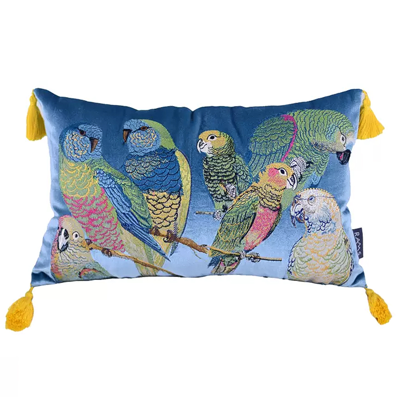 Декоративная подушка с вышивкой Embroidery Parrots Long Pillow Blue