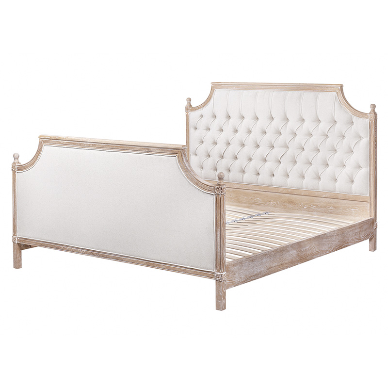 

Кровать двуспальная светло-бежевая с основанием из массива дуба с мягким изголовьем Flax Beds