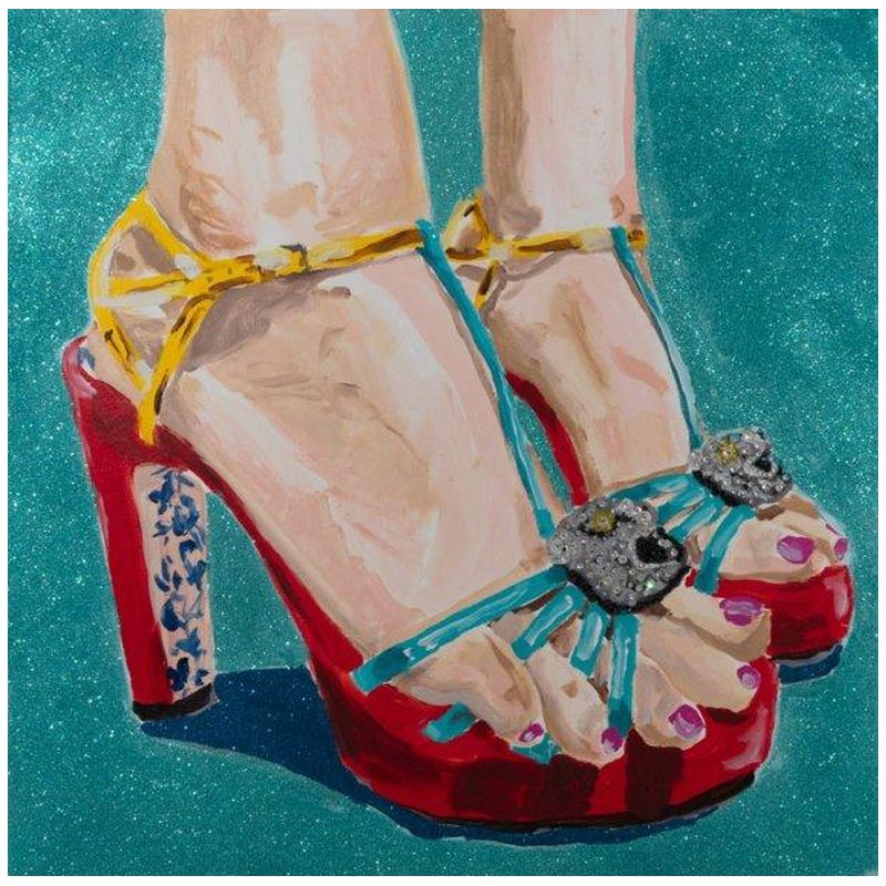  Portrait of Feet with Gucci Red & Blue Heels, Pink Toe Nails, and Turquoise Glitter Background    | Loft Concept 