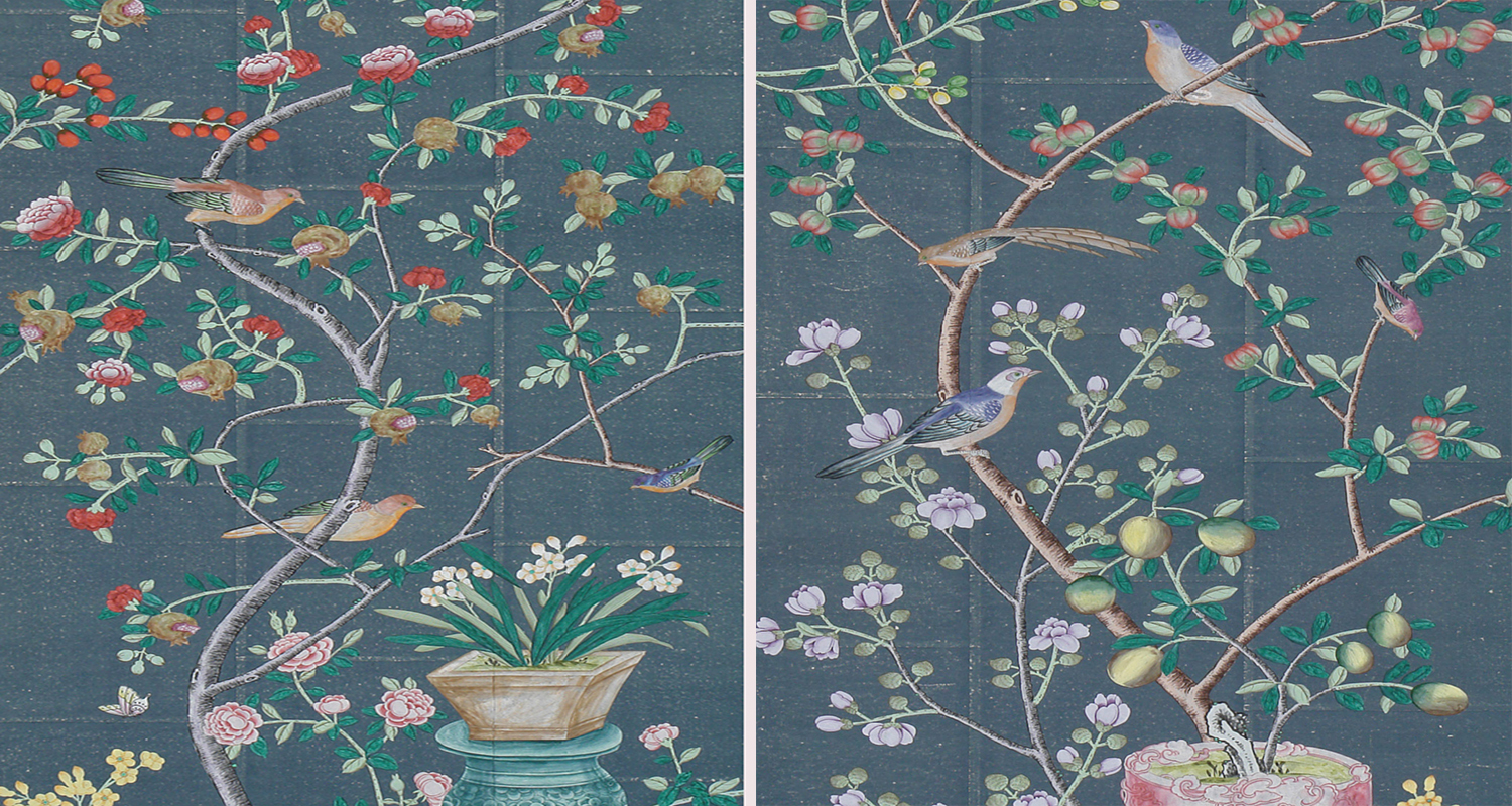 Обои ручная роспись Jardinieres & Citrus Trees Dark Blue - фото №1