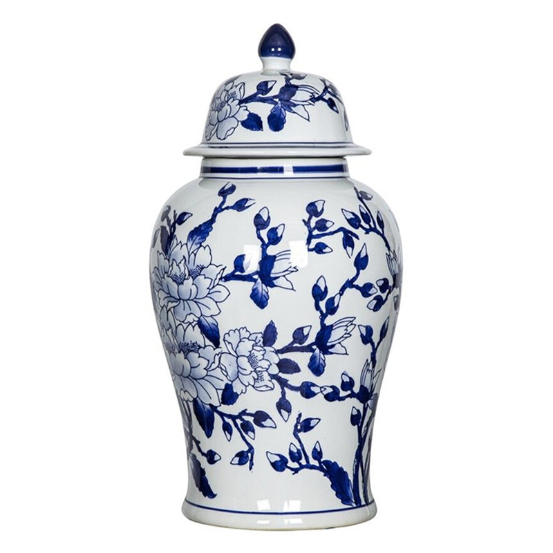 Ваза с крышкой и синим цветочным узором Blue & White Ornament Белый Синий Ваза с крышкой и синим цветочным узором Blue & White Ornament Белый Синий в Москве | Loft Concept