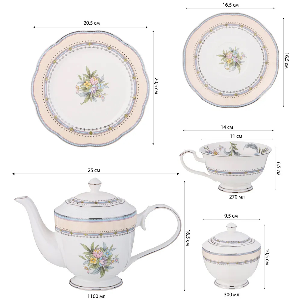 Чайный сервиз из фарфора на 6 персон 20 предметов Tea Flower Set в Москве