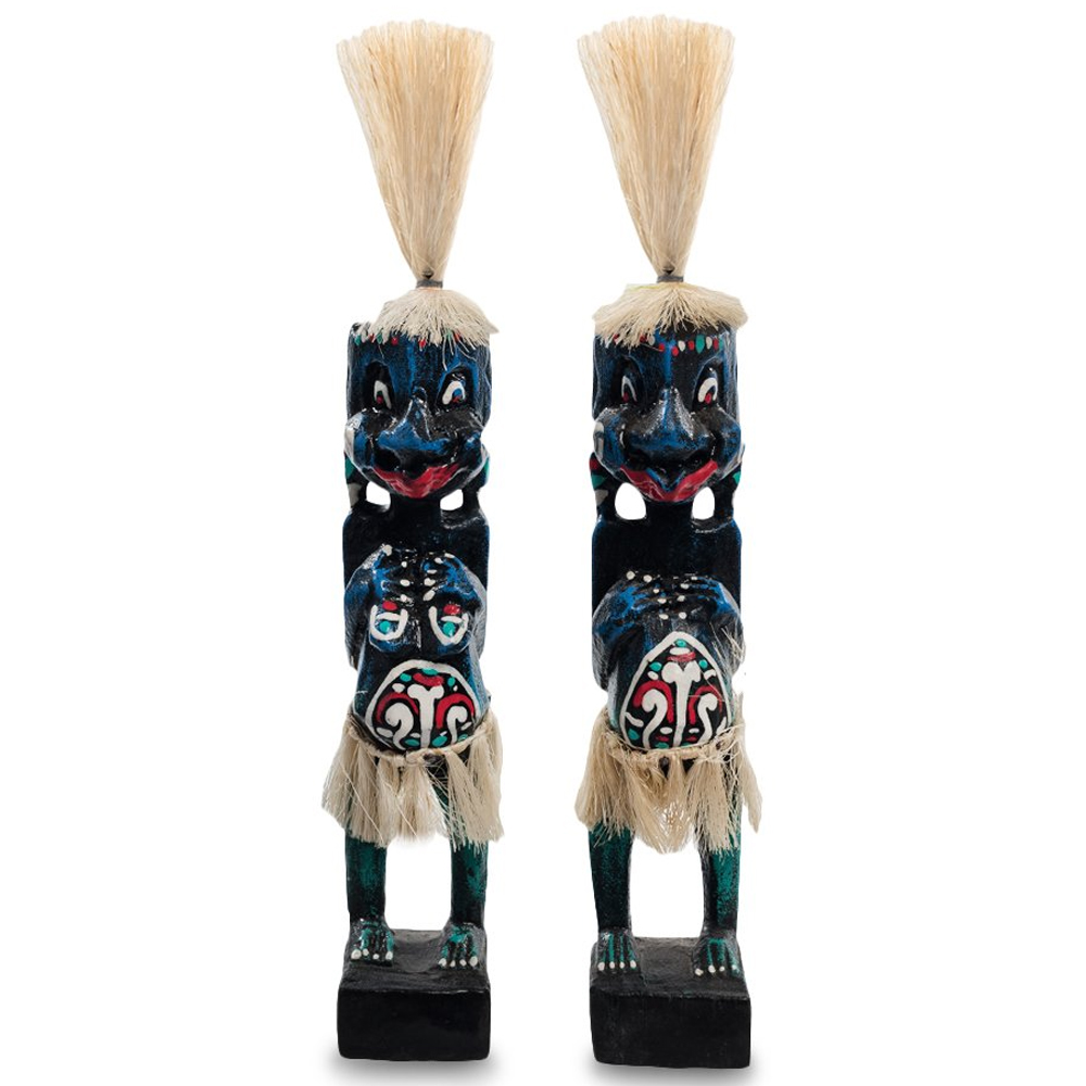 

Комплект из 2-х деревянных статуэток Asmat Straw Headdress Statuettes Blue Red