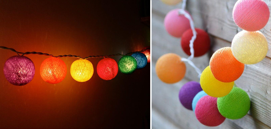 Гирлянда хлопковые фонарики Сotton Ball Rainbow - Loft-Concept в Москве