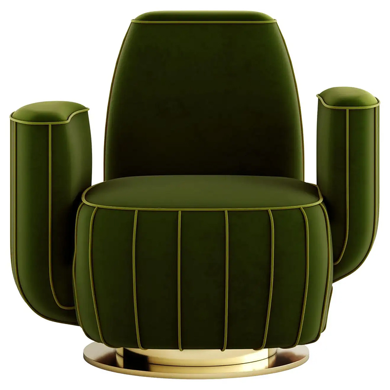  - Modern Green Velvet Armchair Cactus Shape with Gold Swivel Base     | Loft Concept 