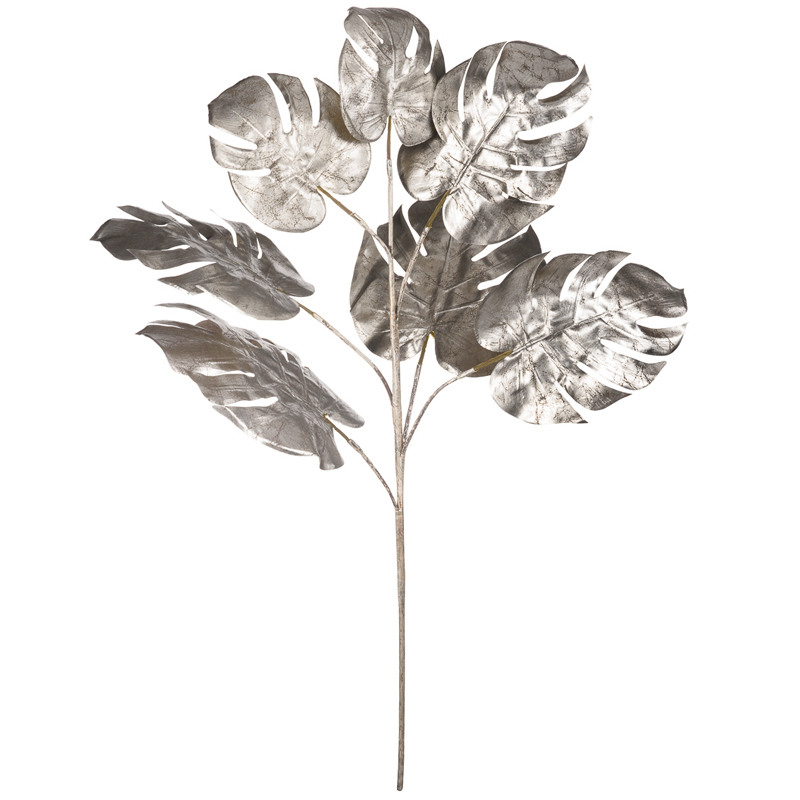 

Декоративная искусственная ветвь Листья Монстеры серебро