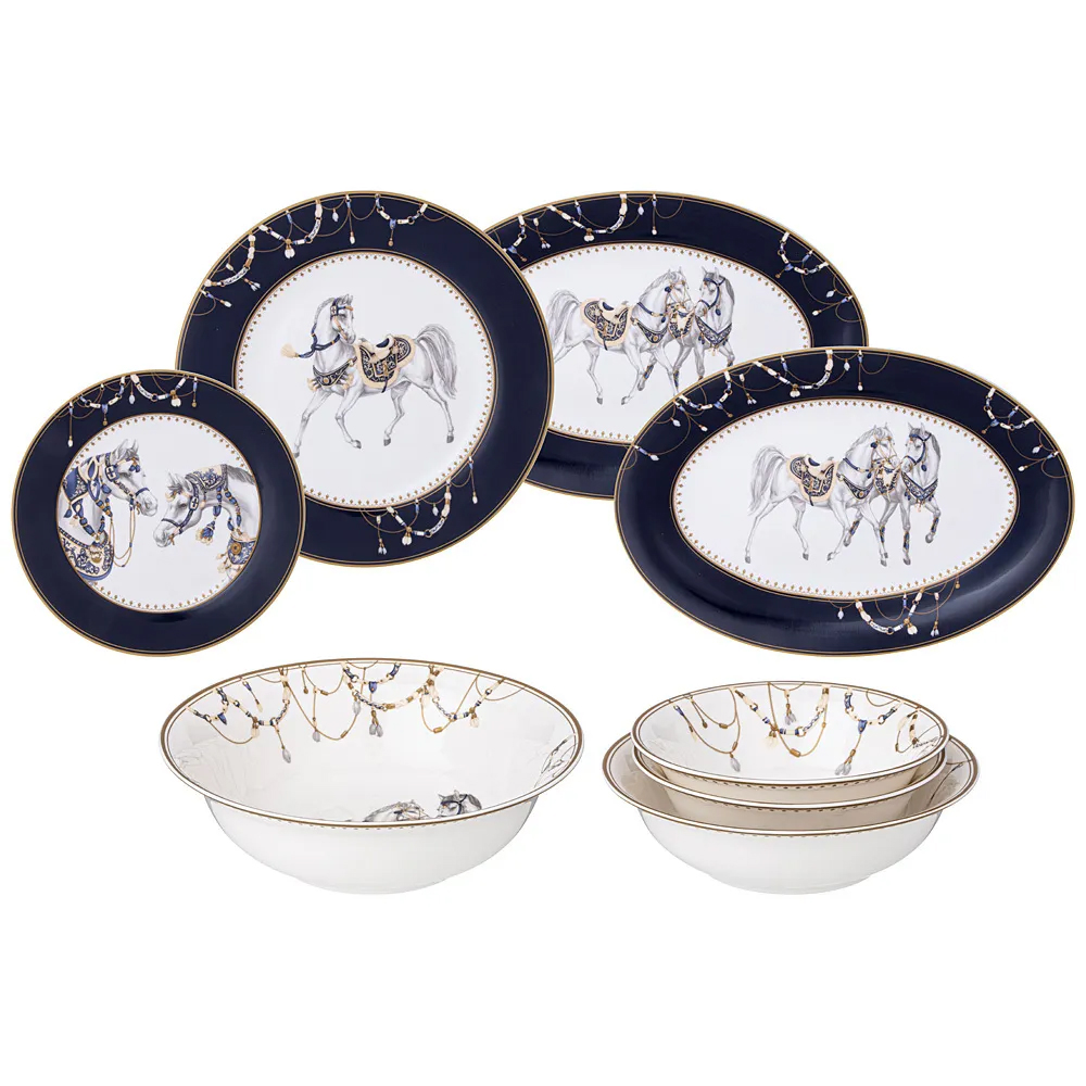 

Сервиз обеденный из фарфора с изображением лошадей на 6 персон 23 предмета Porcelain Horse Set