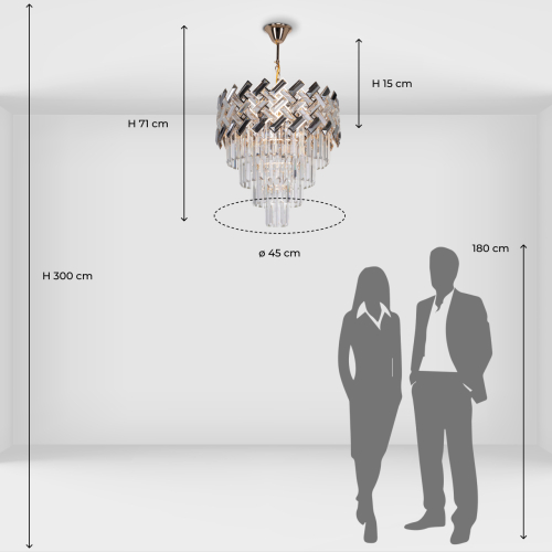 Люстра многоярусная с переплетенными металлическими элементами черного и золотого цвета и прозрачными хрустальными подвесками Empire Chandelier Crystal в Москве