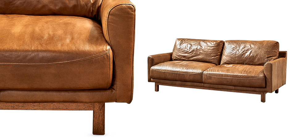 Диван Caramel Leather & Wood Triple Sofa - фото