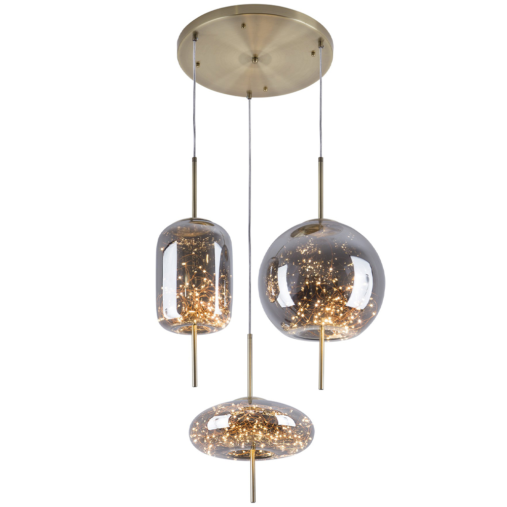 

Подвесной светильник с гирляндой внутри 3-х стеклянных плафонов Garland Glass Trio Hanging Lamp